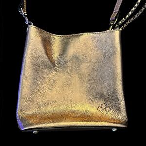 Patricia Nash Ledra Leather Tote Bucket Bag Antique Metallic Bronze with Feet